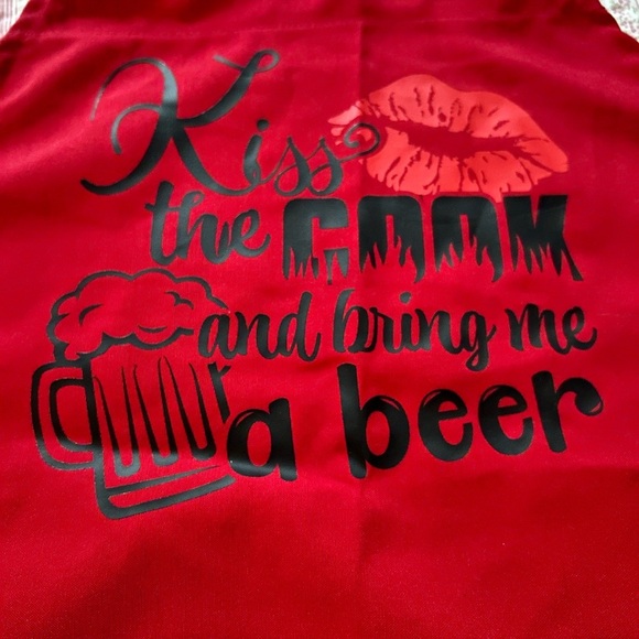 Red Apron- Kiss the cook and bring me a beer- great present for a birthday! - Picture 1 of 4